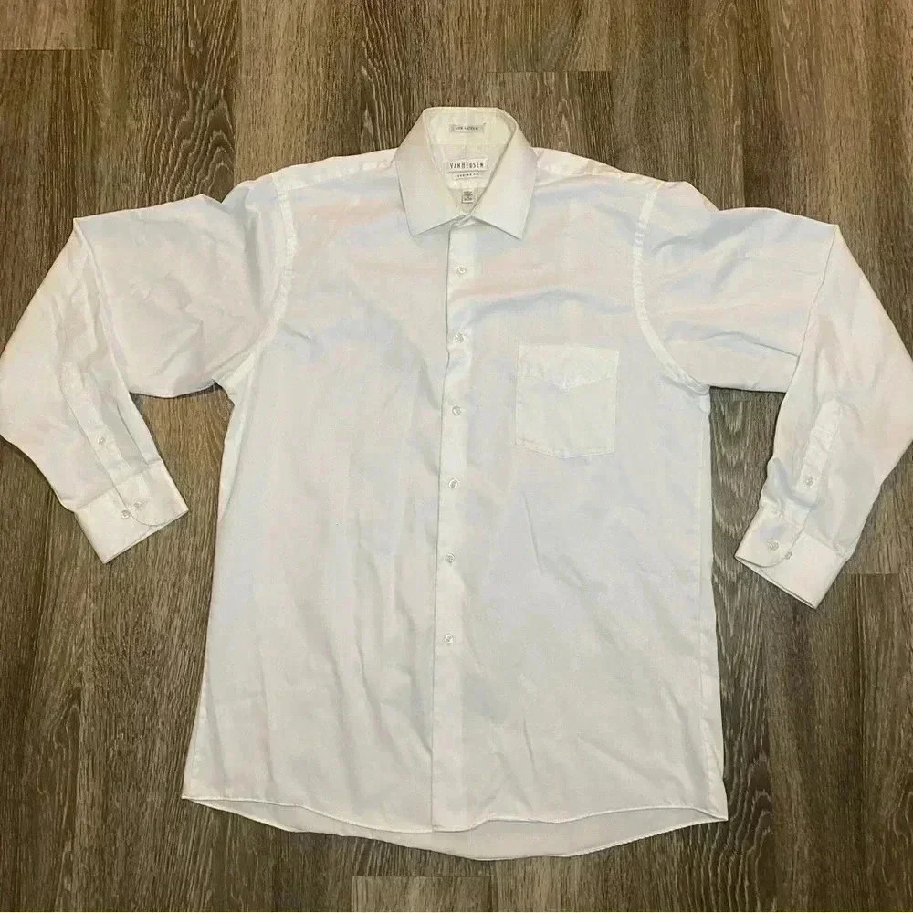 Mens White Van Heusen Lux Sateen Regular Fit White Button Up - 16 34/35